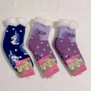 Lot of 3 Pairs--SHENGYUZI Girl's Non-Slip Warm Socks w Sherpa Interior